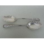 Pair of GIII silver berry spoons with scalloped bowls - London 1787 - 4 ozt - Makers George Smith