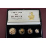 1989 UK gold proof Britannia four coin set cased with certificate No. 0730 £5, £2, sovereign and