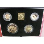 1999 UK gold proof sovereign four coin set cased with certificate No. 0273 £5, £2, sovereign and