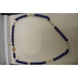 14 ct. gold lapis lazuli and pearl necklace