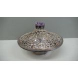 Stuart Devlin parcel gilt silver pot pouri bowl with pierced cover and amethyst crystals finial