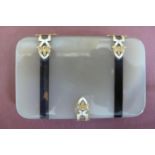 A 19th/20thC Quality Agate rectangular shaped small box with gold metal and enamel hinges with