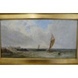 James Edwin Meadows (1828 - 1888), sailing ships off a fishing village, oil on canvas, signed and