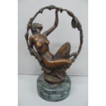 Gomerin? brown patinated bronze nude half woman half goat, on a green figured marble base - height