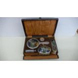 GV silver Gents travel toilet set with decoration of Dutch scenes to backs - Birmingham 1927 - cased