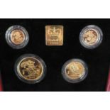 The 1990 UK gold proof sovereign four coin set - cased with certificate No. 1206, £5,£2, sovereign
