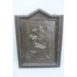 19thC chased cast iron wall cabinet decoration of a woman seated, marked NENEAONE - 22 X 14.5ins