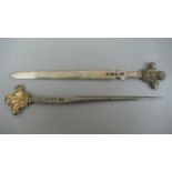 Two parcel Gilt Silver letter openers with Prince of Wales Feathers to tops - Birmingham 1981 & 1989