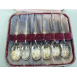 Cased set of six silver appointing style coffee spoons - Sheffield 1955 Maker Eugene LeClere