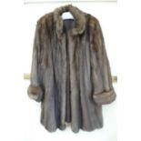 Ladies traditional 3/4 length brown fur coat with silk lining size 12