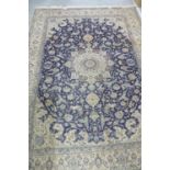 Finely woven Middle Eastern wool carpet with silk highlights, eight borders, feather and floral