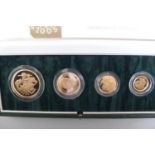 2005 UK gold proof four coin sovereign collection cased with certificate No. 1605 £5, £2,