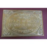 19th/20thC brass plaque 'member of the Isle of Man licensed Victullers Association' signed J.