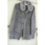 Ladies reversible shower proof grey layered fur mid length coat with fur collar size 12
