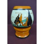 Clarice Cliff Bizarre Fantasque orange trees and house pattern ribbed vase - ht. 8 ins
