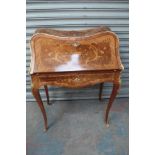 Pretty French ormolu mounted bombe shaped floral marquetry kingwood ladies fall front bureau with