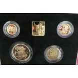 1997 UK gold proof sovereign four coin set cased with certificate No. 550, £5, £2, sovereign and
