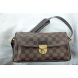 Louis Vuitton, Paris, brown leather chequered handbag with gold plated fittings, leather belt handle