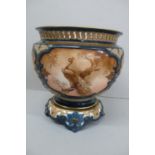 Hadley's Worcester porcelain vase with pierced border peacock decoration to cartouches on four