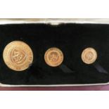 1965 Isle of Man gold three coin set - cased £5, Sovereign and half sovereign