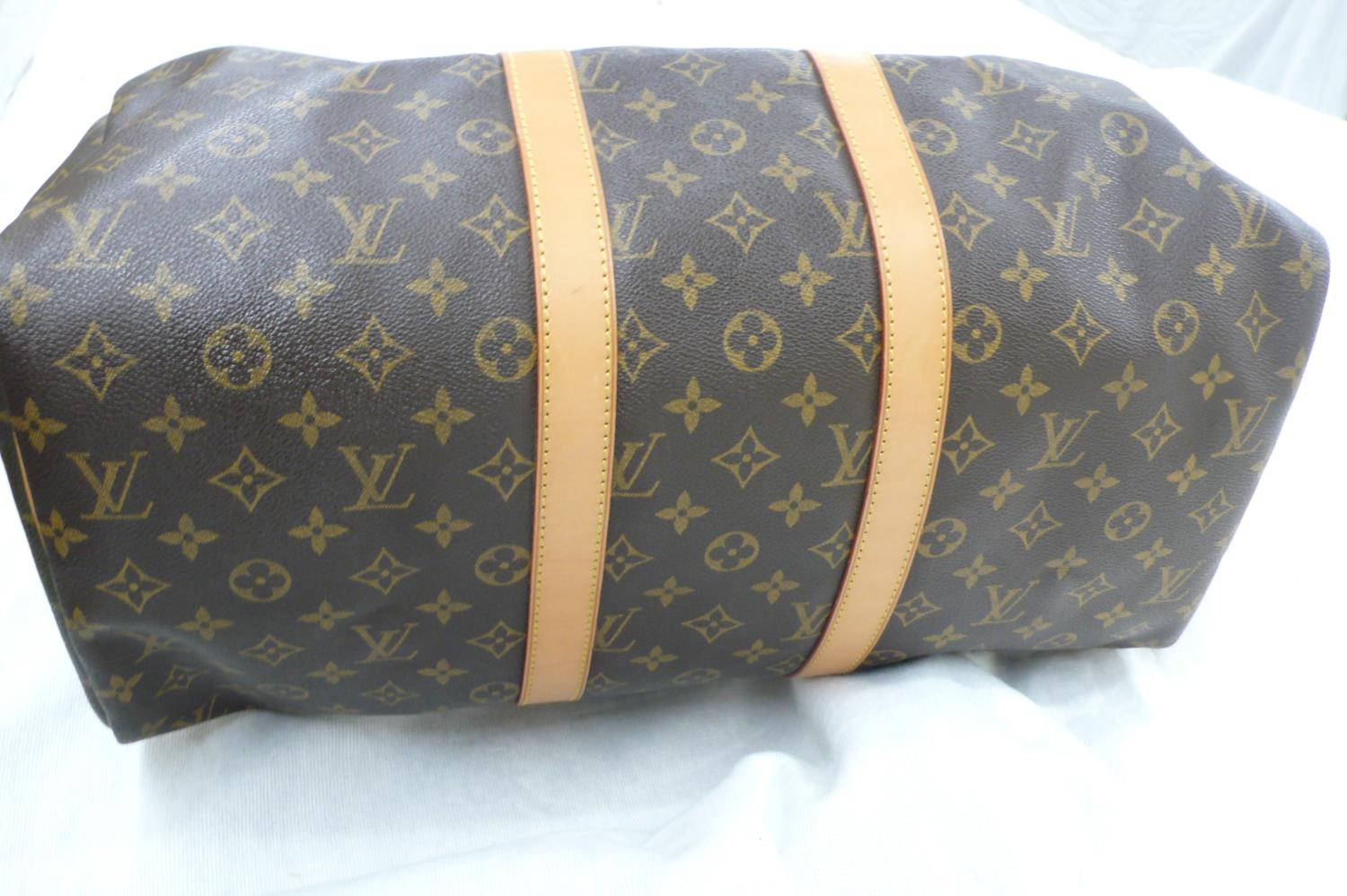 Louis Vuitton Paris 'womans keepall' imitation dark brown leather with LV designs, tan leather - Bild 3 aus 13