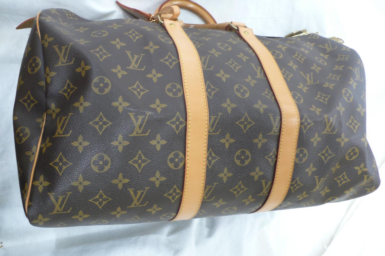 Louis Vuitton Paris 'womans keepall' imitation dark brown leather with LV designs, tan leather - Bild 2 aus 13