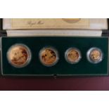 1980 UK gold four coin proof set cased £5, £2, sovereign and half sovereign with certificate