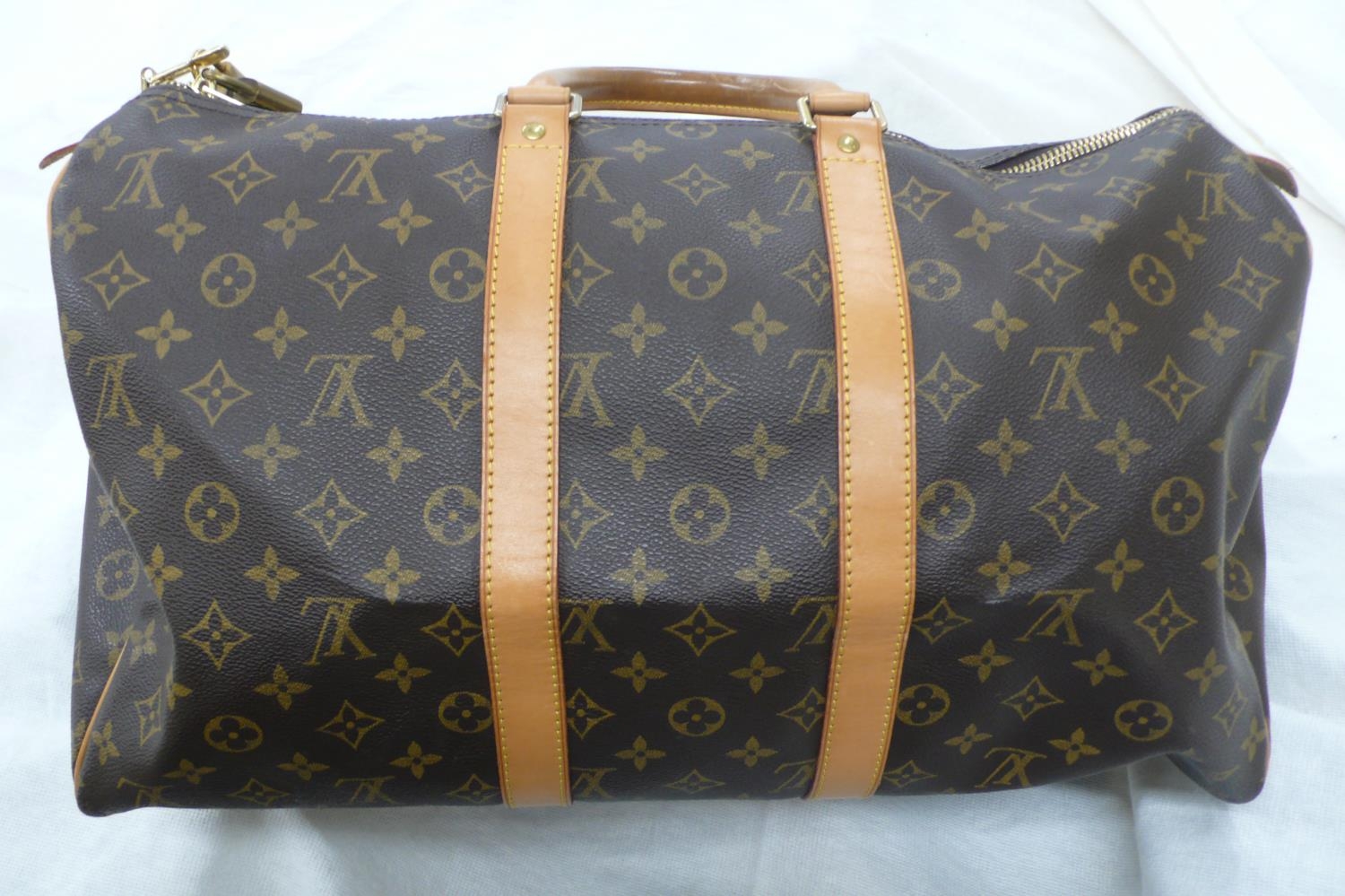 Louis Vuitton Paris 'womans keepall' imitation dark brown leather with LV designs, tan leather - Bild 6 aus 13