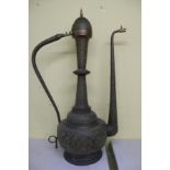 Large chased copper and brass Middle eastern coffee pot - ht. 54 ins