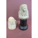 Two ancient Egyptian terracotta relics 1. Pharaoh holding measuring tools height 2.5ins, 2. Scarab