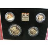1996 gold proof sovereign four coin set cased with certificate No. 0674 £5, £2, sovereign and half