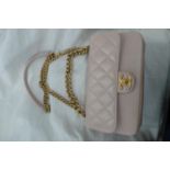 Chanel straight line flap bag, quilted pale pink leather with gold plated long and short handles,