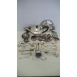 Collection of various small silver items including teapot, waiter, salts, pepper, berry soons