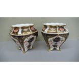 Pair of Royal Crown Derby porcelain fluted bombe shaped Imari pattern vases - Ht. 4.5 ins - 1912