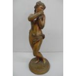 R. Cajani, Nude woman holding a dover, brown patinated bronze - height 12.5ins