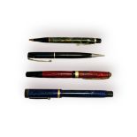 Two various fountain pens, including a Parker Duofold Special ‘Lucky Curve’ in Lapis Blue with