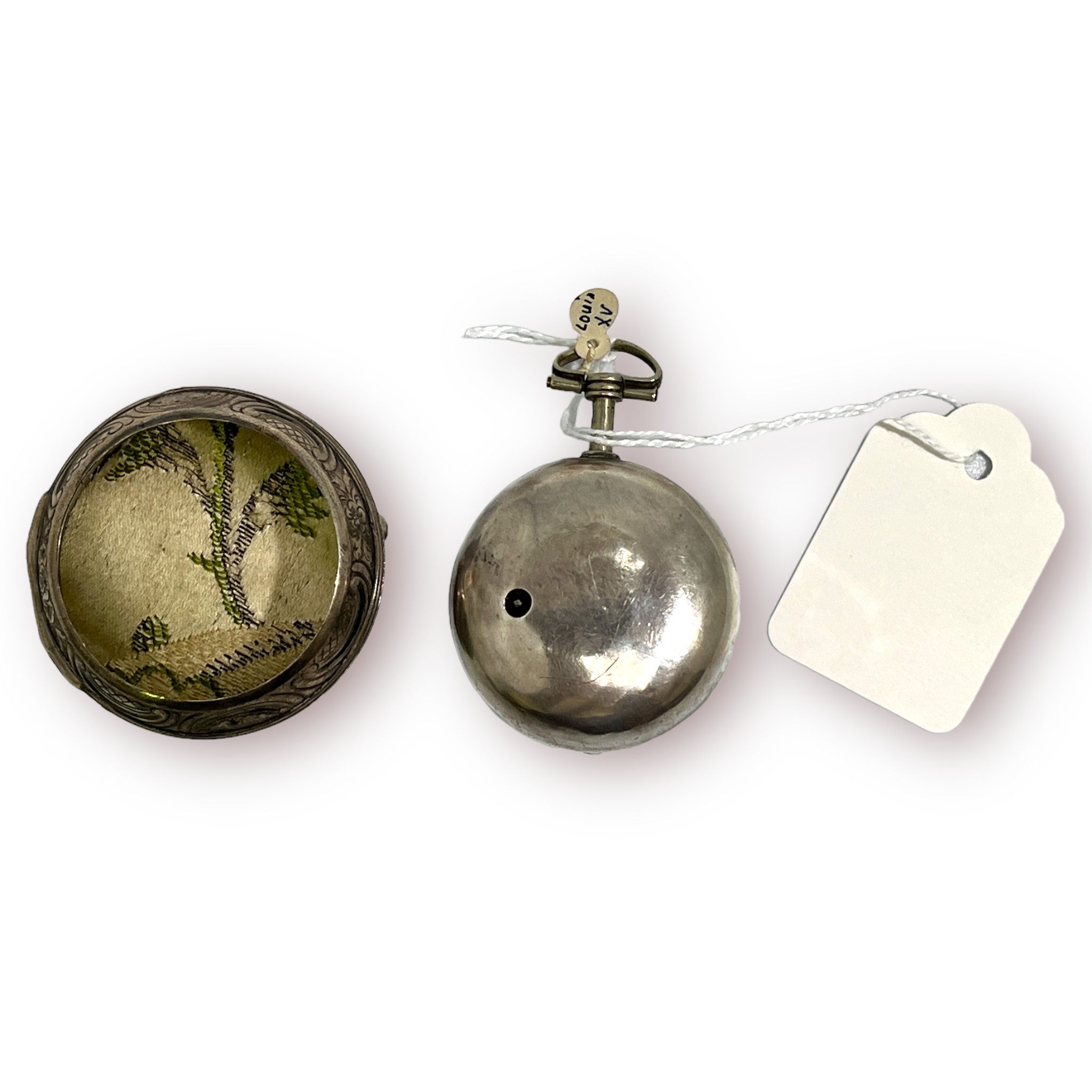 A George III silver pair-case verge pocket watch, the white enamel dial with Roman numerals denoting - Image 4 of 4