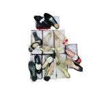 Eight pairs of Salvatore Ferragamo ladys shoes, including black velvet mules with gold heel, as new,