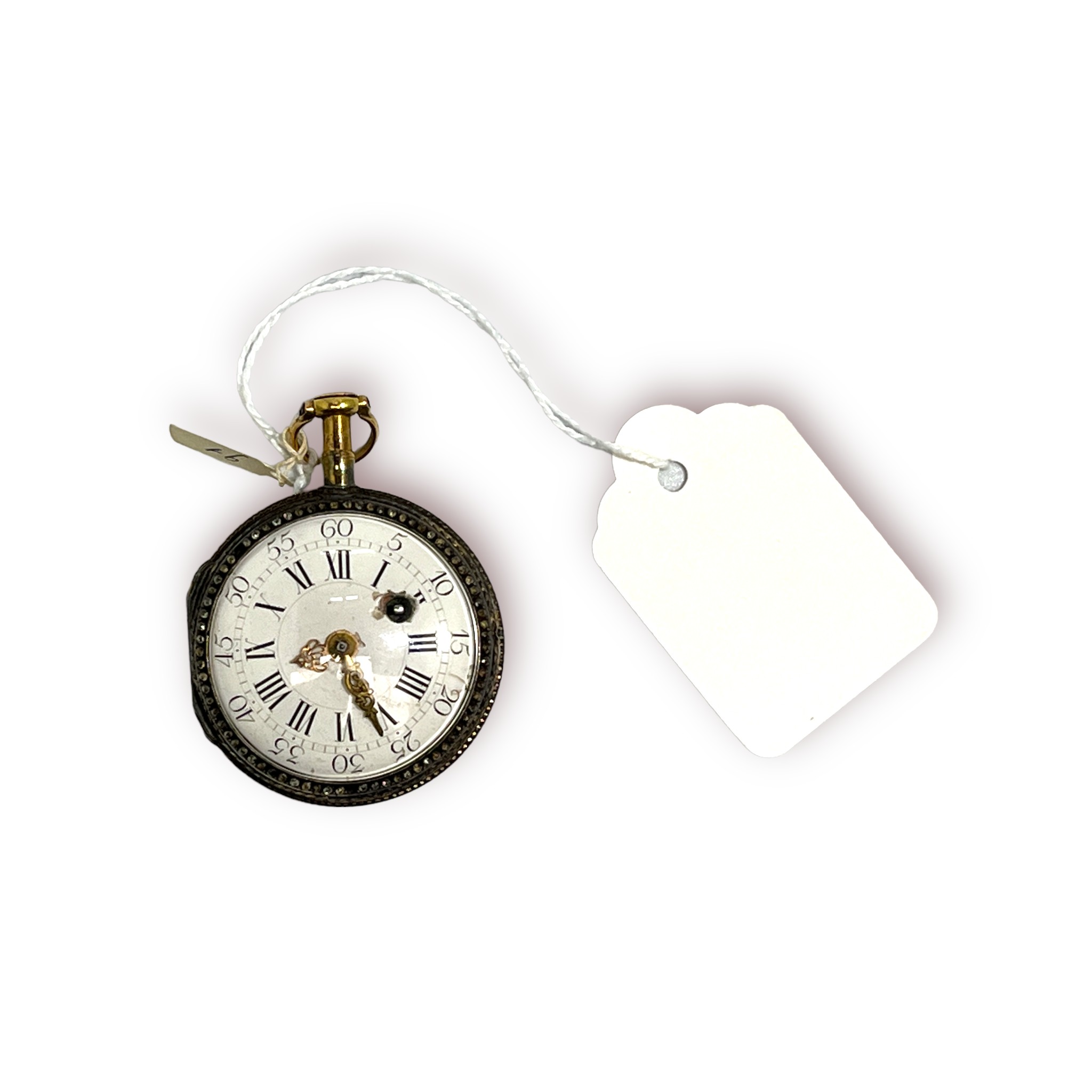 An 18th century yellow metal (tests as 18ct gold) French open-face verge pocket watch, the white