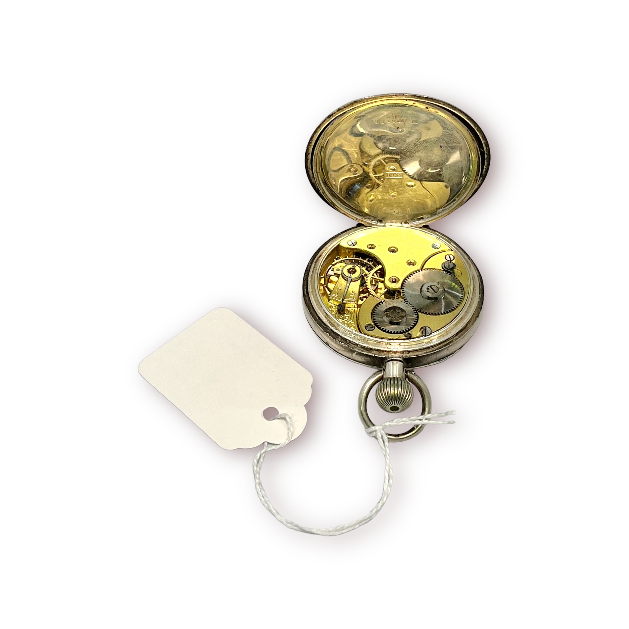 A .935 grade silver-cased, open-face pocket watch, the white enamel dial with Roman numerals - Image 3 of 5