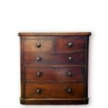 A Victorian stained walnut chest of two-short and three long graduated drawers with original