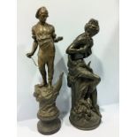 After Albert-Ernest Carrier-Belleuse, a bronzed resin figure modelled a seated classical maiden,