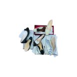 Four pairs of ladies various Salvatore Ferragamo shoes, including a pair of patent leather flat