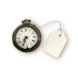 A George III silver pair-case verge pocket watch, the white enamel dial with Roman numerals denoting