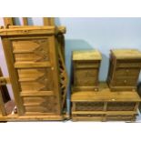 A three-piece pine bedroom suite in the Gothic Revival 'style' comprising double bedstead, pair of