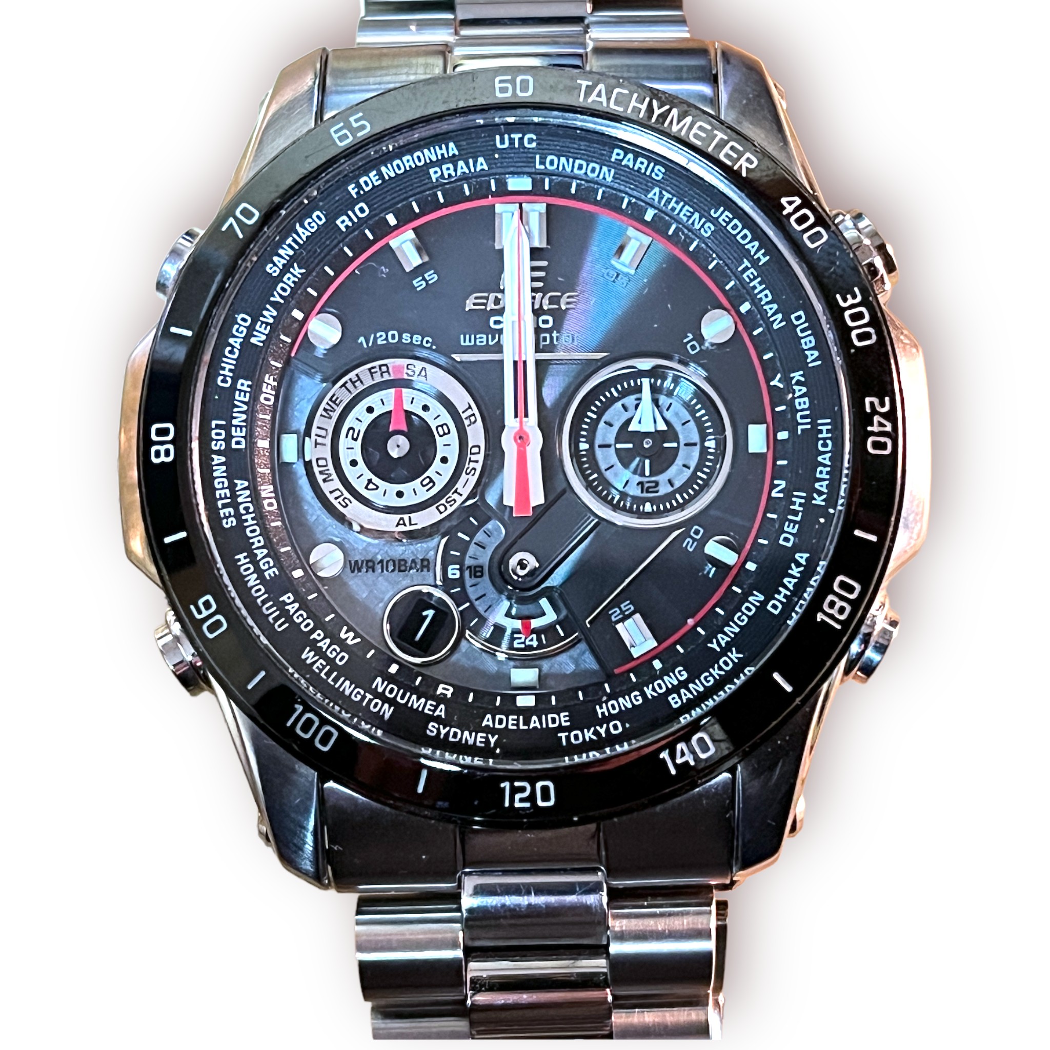 Three gents stainless steel Casio Edifice ‘Wave Ceptor’ wristwatches, each with black dial, batons - Image 2 of 7