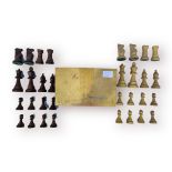 Two boxed Staunton pattern chess sets, one a lacquered wooden set in fitted and lined case, with