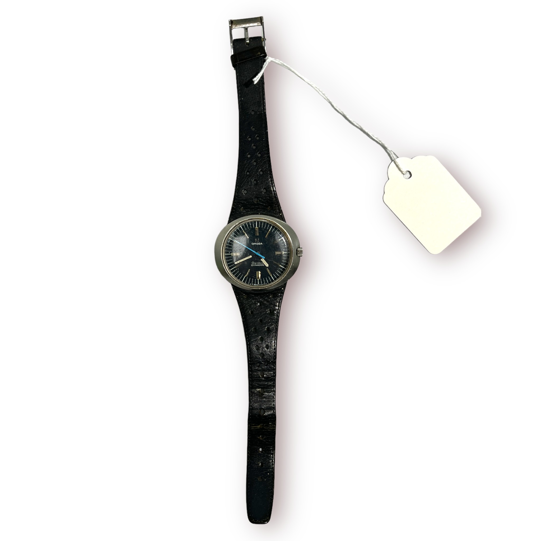 A gents stainless steel, manual wind, Omega Geneve Dynamic wristwatch, C.1970’s, the circular blue