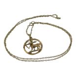 A 9ct yellow gold fine link chain, 24 inches in length, with a 9ct yellow gold Sagittarius