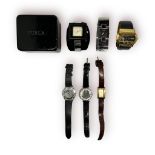 Six assorted ladies wristwatches including a gold-plated Versace example, two by Swarovski, a